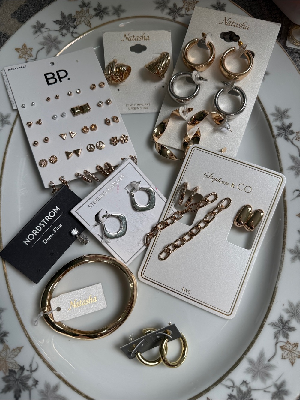 Nordstrom Gold and Silver Mixed Metal Earring and Bracelet Jewelry bundle